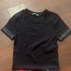 ZARA Black Short Sleeve Tee with Studded Detail
